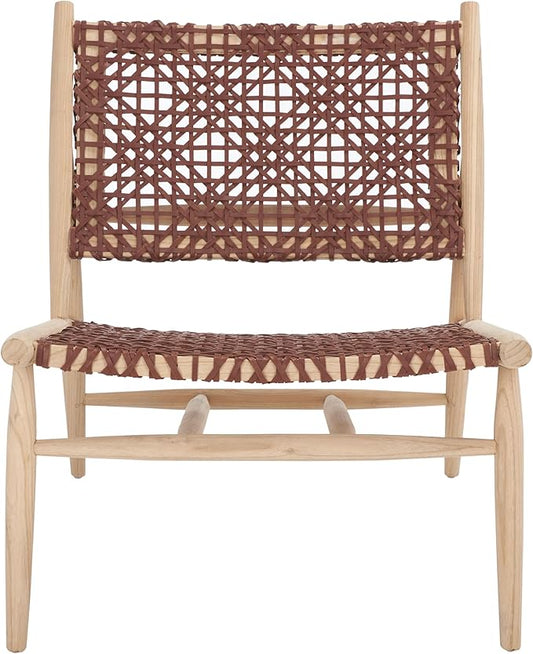 SAFAVIEH Home Collection Bandelier Natural Sungkai Solid Wood/Cognac Brown Leather Weave Accent Chair (Fully Assembled)