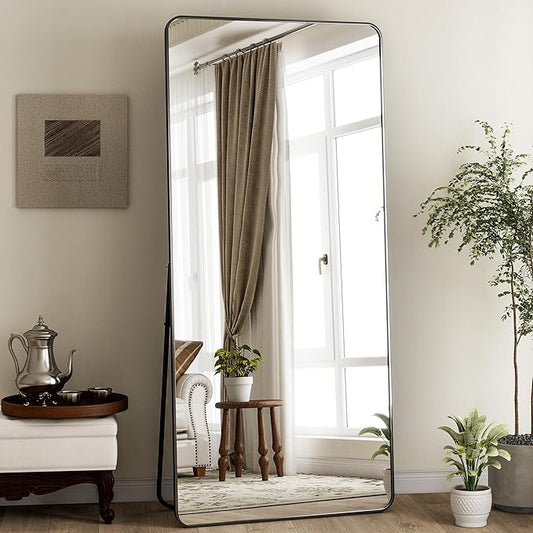 BEAUTYPEAK Black Full Length Mirror, 76"x34" Rounded Corner Floor Mirror Standing Hanging or Leaning Against Wall, Suitable for Bedroom or Dressing Room