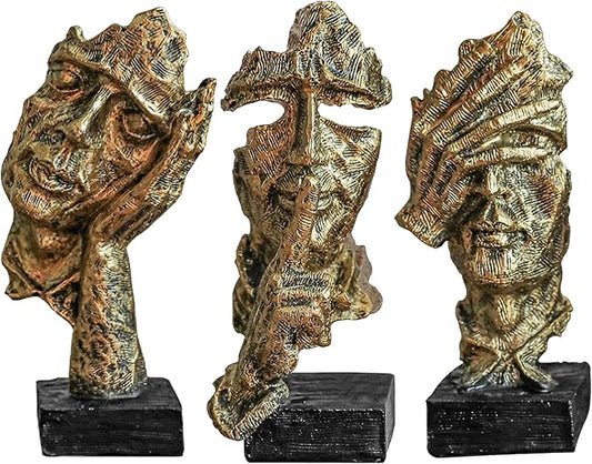 3 Pcs Thinker Statue, Silence is Gold Abstract Art Figurine, Modern Home Resin Decorative Objects Decor for Home Office Bookshelf Desktop,No Hear No See No Speak Knick Knacks