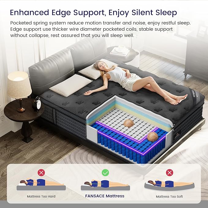 King Size Mattress (High-End Upgraded) Hotel-Level Luxury 18 Inch Hybrid King Mattress In A Box, Cooling-Gel Memory Foam & Pocket Springs, Back Pain, Extra Edge Support, 365-Night Trial, Medium Firm