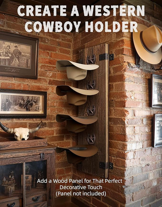 Cowboy Hat Rack Wall Mount,Cowboy Hat Holder for Wall,Western Home Decor,Hat Organizer for Caps,Rustic Horseshoe Star Metal Hat Hanger for Closet Horse Trailer Entryway Bedroom,4 Pack,Bronze