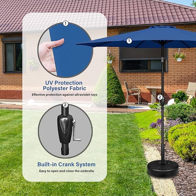 YSSOA 2 Pack 7.5' Patio Umbrella Outdoor Table Market Yard Umbrella with 6 Sturdy Ribs, Blue