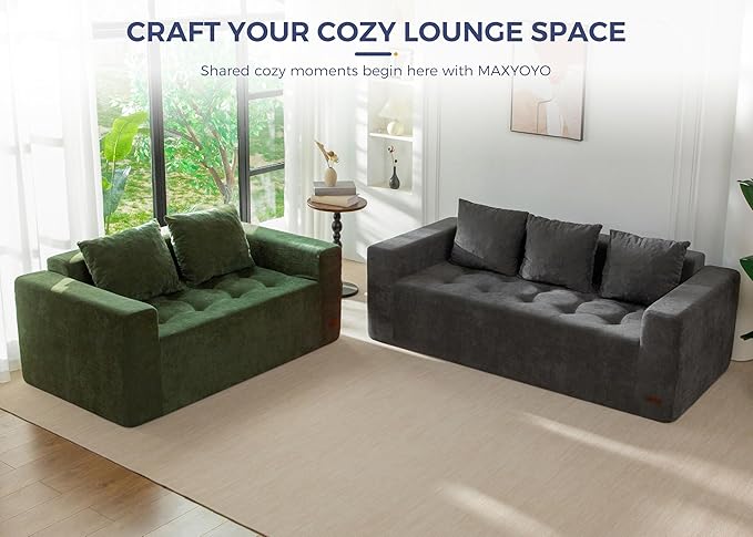 MAXYOYO Modular Sofa Couch, 75" Oversized Loveseat Boneless Cloud Couch with Deep Seat, Chenille Upholstered Living Room Sleeper Sofa Chair for Living Room, No Assembly Required, Dark Grey