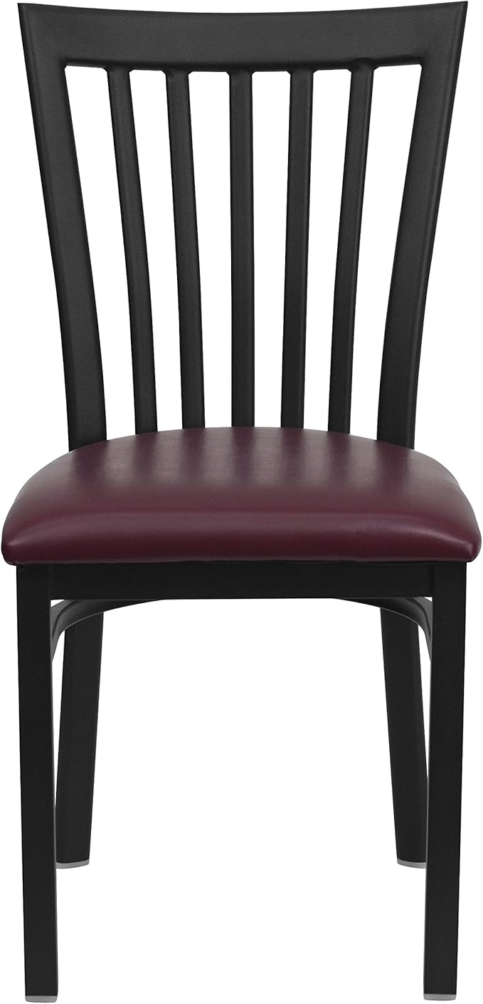 Flash Furniture 4 Pack HERCULES Series Black School House Back Metal Restaurant Chair - Burgundy Vinyl Seat
