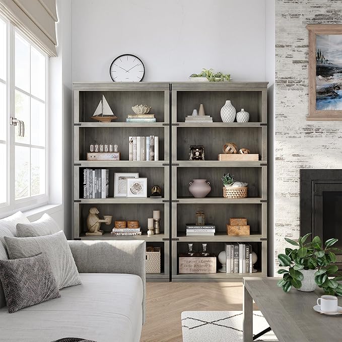 GAOMON 5 Tier Bookcase, Farmhouse Book Shelf with Storage Open Display Bookshelves, 67.4" Tall Book Case Wooden 5 Shelf Bookcase Home Decor Furniture for Home Office, Living Room, Bed Room - Grey