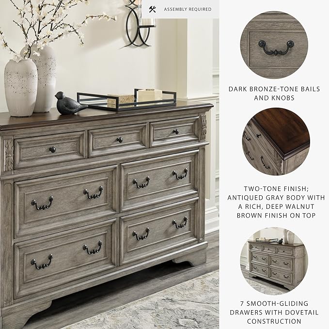Signature Design by Ashley Londenbay Classic Farmhouse 7 Drawer Dresser, Brown & Gray