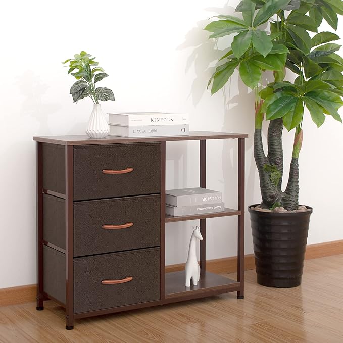 AZL1 Life Concept Rustic Brown Fabric Dresser, 4 Drawer Organizer Unit with 2 Shelves, Storage Chest for Bedroom, Entryway, Hallway, Living Room, Office, Coffee
