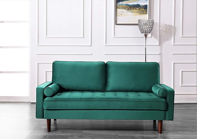 Container Furniture Direct Womble Modern Velvet Upholstered Living Room Diamond Tufted Chesterfield with Gleaming Nailheads, Loveseat, Sofa, Pine Green