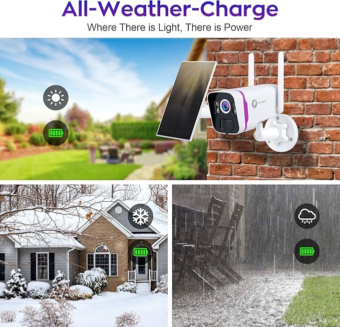 xmartO Wireless Solar Security Camera System, 10CH 4K Expandable WiFi6 NVR+4*4MP 2K Outdoor Cams, All Weather Solar, 2-Way Audio, IR&Color NV, Long Range WiFi Mesh, Free 120-Day Video,No Monthly Fees