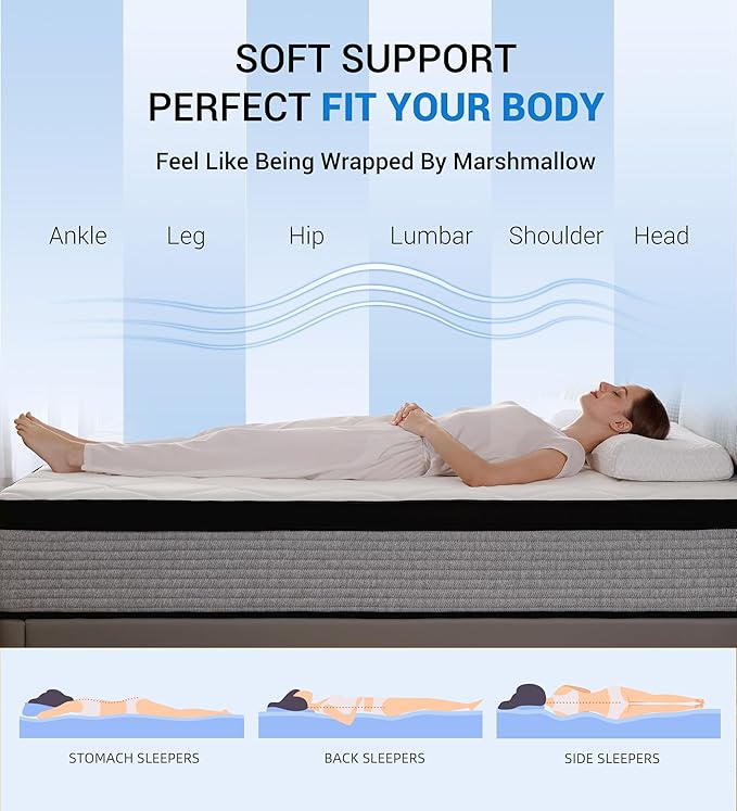 OGlAWA Full Mattress,10 Inch Full Size Hybrid Mattresses in a Box, Gel Memory Foam Mattress with Individual Pocket Spring,Medium Firm,Pain Relief,CertiPUR-US.