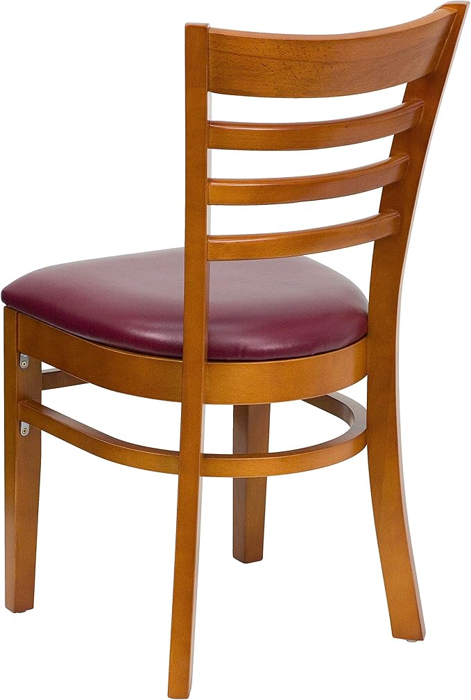 Flash Furniture HERCULES Series Ladder Back Cherry Wood Restaurant Chair - Burgundy Vinyl Seat