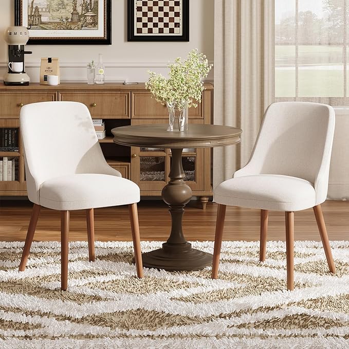 Dining Chairs Set of 2, Upholstered Dining Room Chair with Wood Legs, High-Back Padded Kitchen Chairs for Dining Room/Restaurant/Cafe, Beige