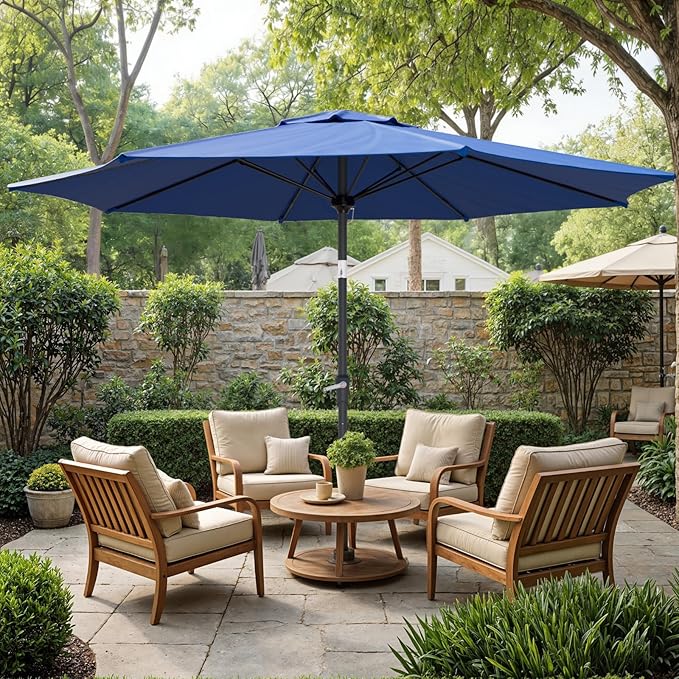Sannwsg Outdoor Patio Umbrella,Table Umbrella with Push Button Tilt and Crank,Market Umbrella with 8 Sturdy Ribs,Yard Umbrella