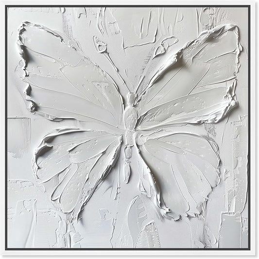 Art Remedy White Butterfly Canvas Elegant White Gold Wall Art, White Frame, 24" x 24"