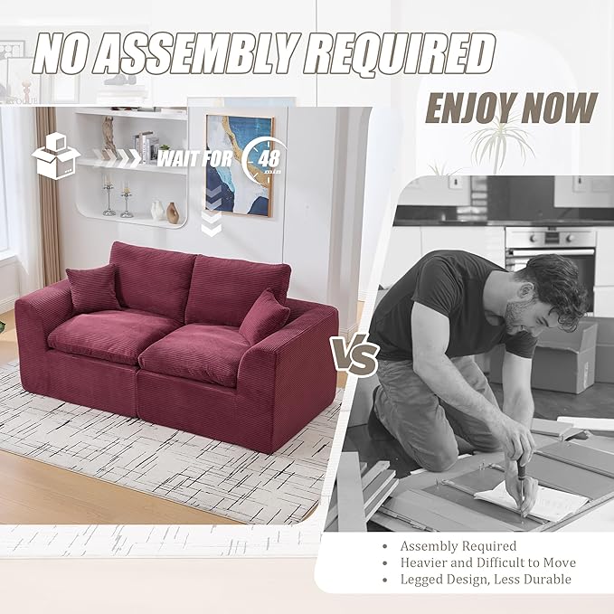 80.3" Cloud Loveseat Boneless Sofas for Living Room, 2 Seaters Modular Foam Cloud Sofa Couches, 2 Seat Compression Foam Couch with Toss Pillows, No Assembly Required
