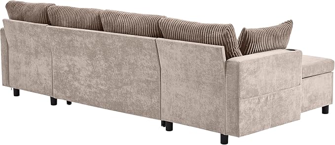 ERYE 113-Inch U-Shaped Pull Out Sleeper Couch Bed, Modern U Shaped Symmetrical Sleeper Sectional Sofa Convertible Sofa Bed with Storage Chaises & USB-C Ports for Living Room