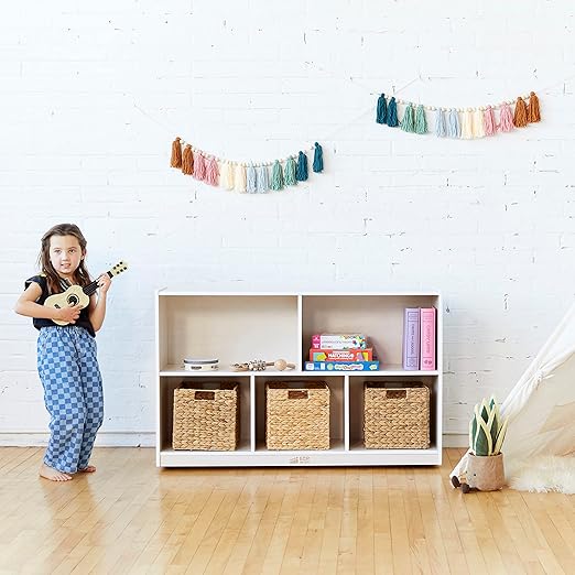 ECR4Kids 5-Compartment Mobile Storage Cabinet, Preschool, Classroom Furniture, White Wash
