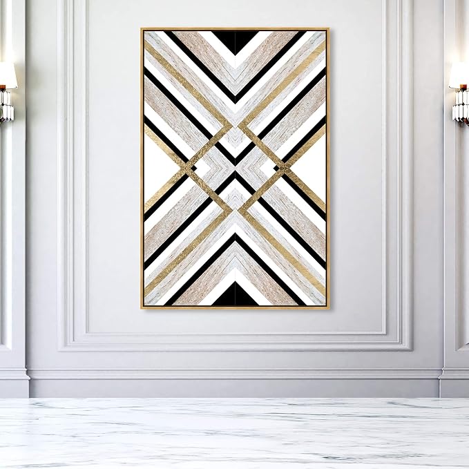 The Oliver Gal Artist Co. Abstract Framed Wall Art Canvas Prints 'Earthy Lux' Geometric Home Décor, 36" x 54", Brown, Gold
