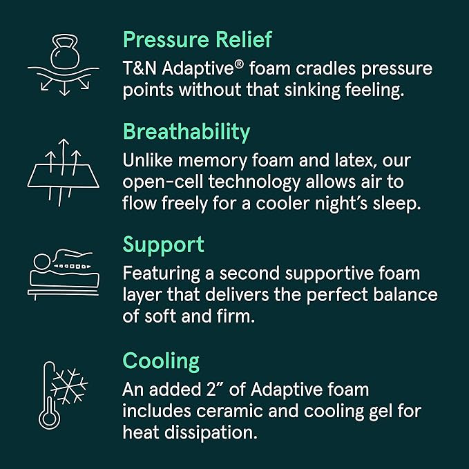 Tuft & Needle Mint Medium Firm Twin XL Size Adaptive Foam Mattress in a Box, Cooling Pressure Relief, Supportive, 100 Night Trial, Fiberglass-Free, CertiPUR-US, 10-Year Limited Warranty