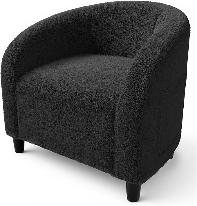 GarveeHome Accent Chair Barrel Boucle Chair Sherpa Armchair Club Chair Suitable for Living Room Bedroom Reception Room Office(Dark Gray)