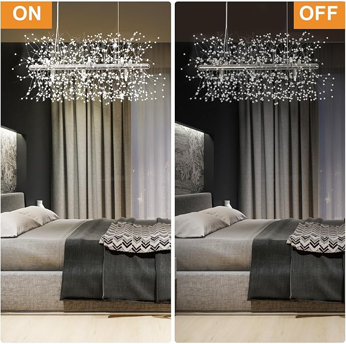 Depuley 27.5" Modern Silver Crystal Firework Chandelier, 9-Light Crystal Light Fixture Hanging, Linear Dandelion Chandelier, Sputnik Ceiling Pendant Light Fixtures for Dining Room(G9 Bulbs Included)