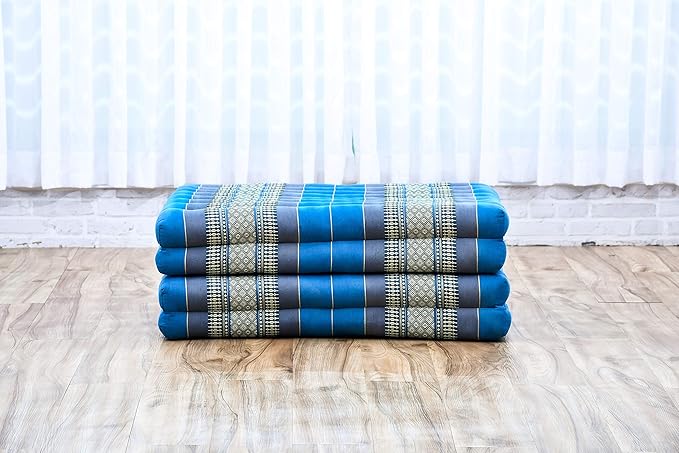 Leewadee Trifold Mattress Standard – Comfortable Thai Massage Pad, Foldable Floor Mattress Filled with Kapok, Perfect to Use as a Sleeping Mat 79 x 28 inches, Light Blue