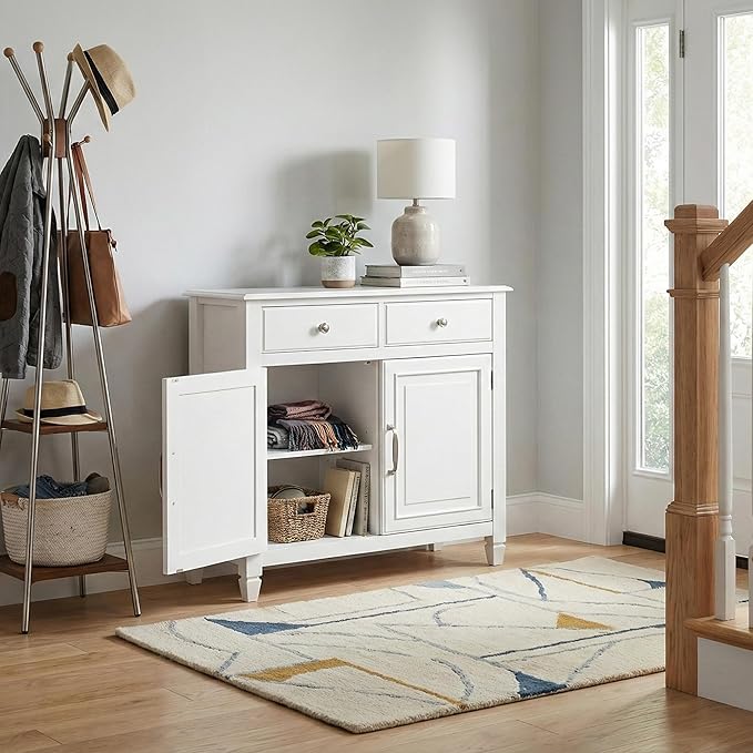 SIMPLIHOME Connaught 40-inch Wide Solid Wood Storage Cabinet in White for Entryway, Living Room, Organizer for Hats, Gloves, Shoes, Keys, Slim Design, Traditional Style