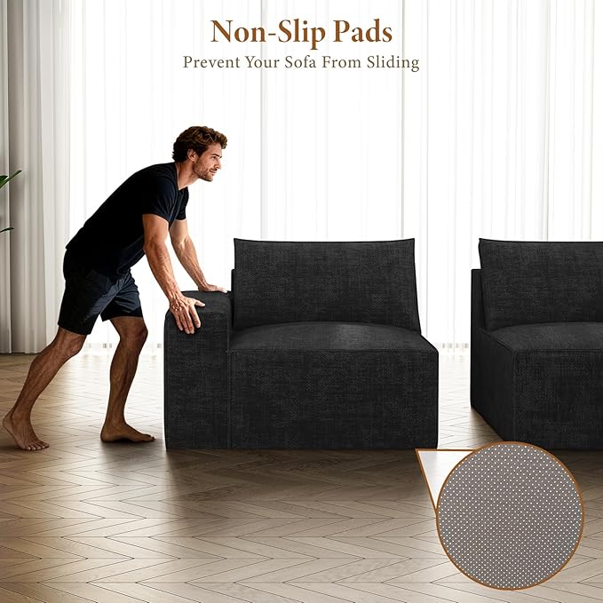Vesgantti 114" Modular Boneless Couch, Convertible Chenille L Shaped Cloud Couches for Living Room, Modern Cozy Sectional Sofa with Deep Seat, No Assembly Required, Black