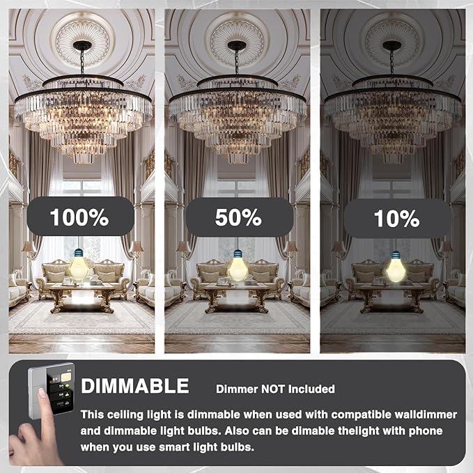 Crystal Chandelier 7-Tier Luxury Pendant Lights Fixture Hanging Adjustable for Dining Room Living Room Dia 39 Inch-Black