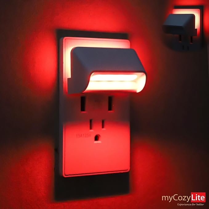 Red LED Night Light, Dusk to Dawn Sensor, Dual Lighting Mode, Guide Light, and Sleep Light, Switch ON OFF, Night Light Plug into Wall for Bedroom, Bathroom, Kitchen, Hallway, Stairway, 2 Pack