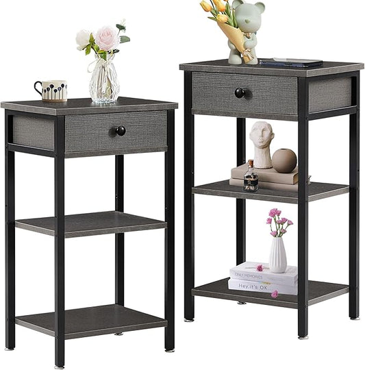 VECELO Modern Nightstand Set 2,27.6 Inch Tall Bedside Table with Drawer and Storage Shelf,Solid Wood Night Stand Bedroom Furniture for Living Room, Bedroom, Entryway