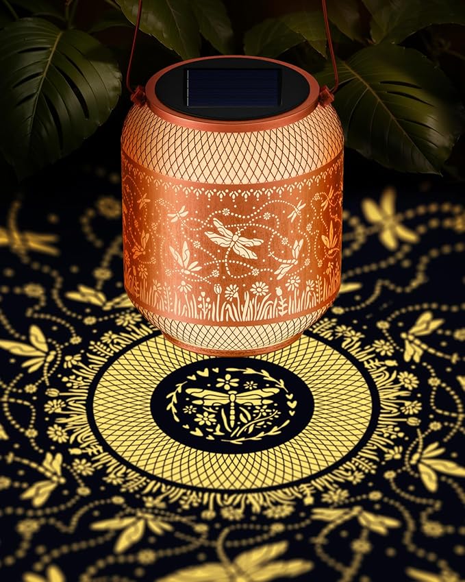 Dragonfly Solar Lanterns Outdoor Waterproof Decorative Garden Solar Lights for Outside,Hanging Metal Ornaments Decor for Outside Lawn,Patio,Balcony,Yard Dragonfly Gifts for Women