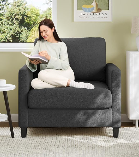 Welzona Sofa Accent Chair, 33" Reading Chair for Bedroom, Tool-Free Setup Living Room Accent Chairs, Comfy Arm Chairs Living Room, All-Wood Reading Nook, Grey