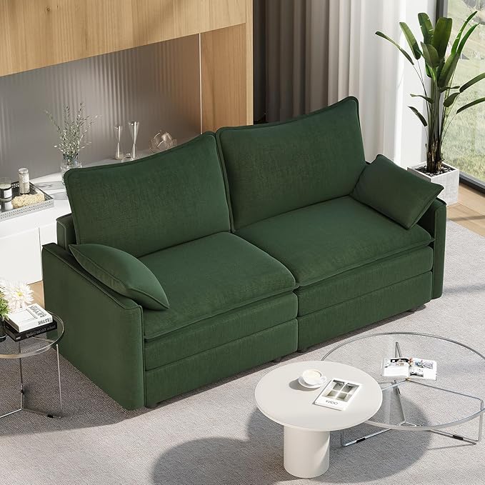 Vesgantti 74" Loveseat Sofa for Living Room, Comfy Cloud Couch Deep Seat Chenille Modern 2 Seater Small Sofa with Armrest Pillow, Easy Assembly for Small Spaces, Green | Sink-in Comfort, Height Adjustable, Easy Rearrangement, Extra-deep Ottoman, Solid ...