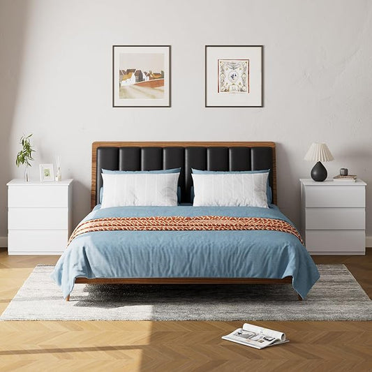 Bamjoy White Nightstand with 3 Drawers, Beside Table with Drawers for Bedroom, Small Side Table Storage Cabinet 3 Drawer Night Stand for Home Office, 18.0W x 14.0D x 24.8H Inches
