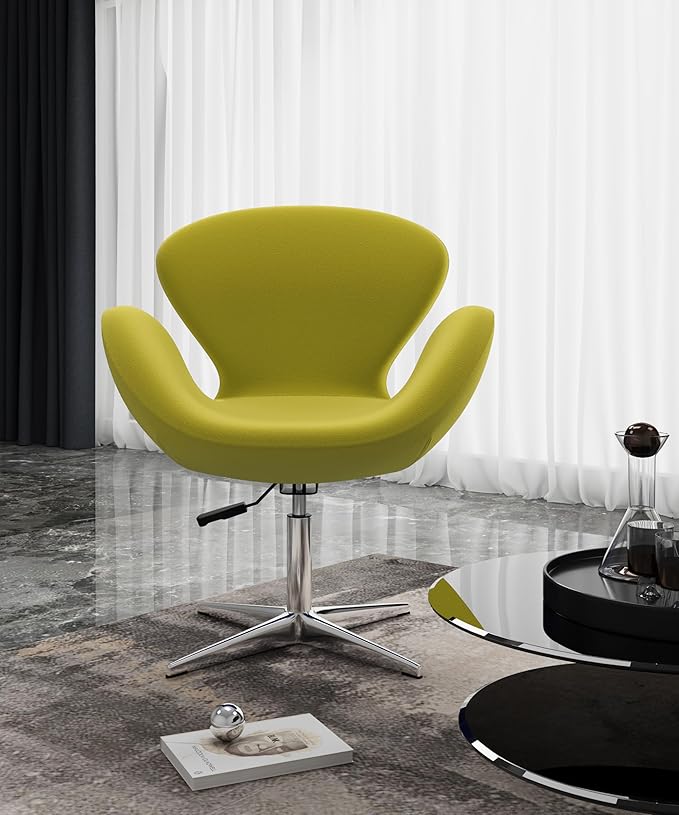 Manhattan Comfort Raspberry Adjustable Swivel Accent Chair with 360° Turn, Polished Chrome Base, Modern Retro Design, Versatile Seat Ideal for Any Room, Set of 1, Green