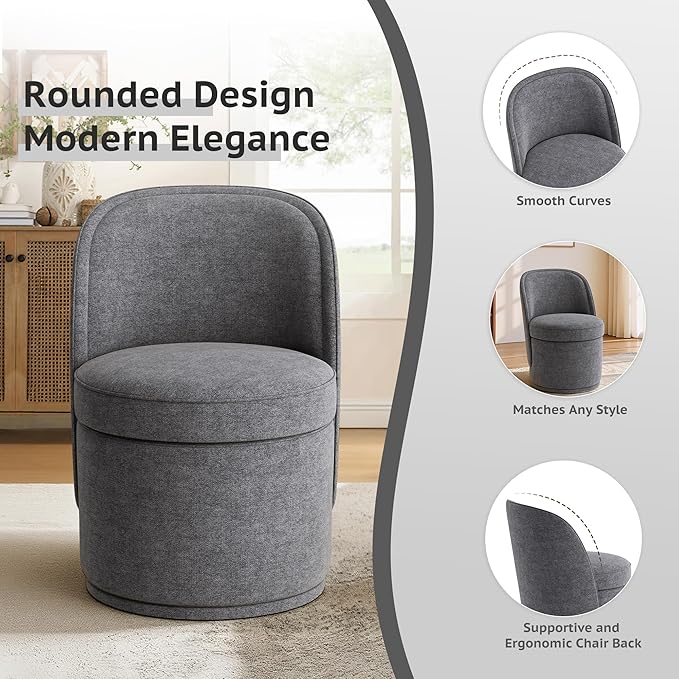 Swivel Accent Chair, 360° Swivel Chair with Hidden Storage, Modern Small Barrel Swivel Armchair for Living Room/Bedroom, Darkgrey