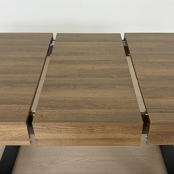 Ball & Cast Expandable Dining Table for 6-10,63-78.7" Transformer Kitchen Table W/Tapered U-Shaped Legs,Farmhouse Rectangular Extendable Dining Room Table for Small Space,Black+Brown