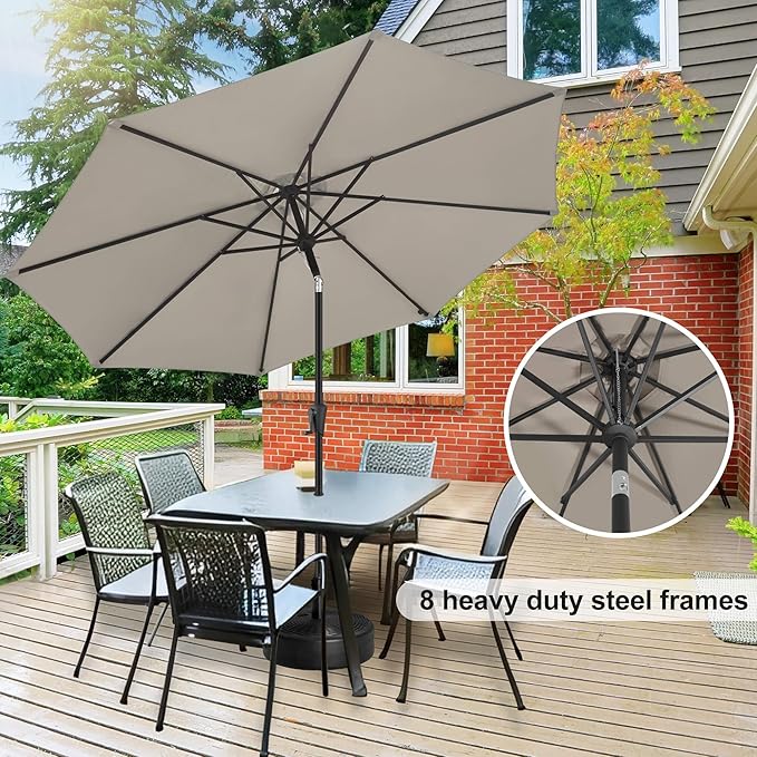 FLAME&SHADE 10 ft Outdoor Market Patio Table Umbrella with Fiberglass Rib Tips and Tilt, Taupe