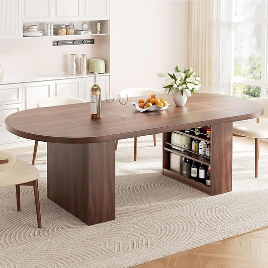 70.8" Oval Dining Table for 6 8, Modern Dining Room Table with Storage, Wood Kitchen Table with Heavy Duty Legs, Dinner Tables for Kitchen Dining Room (Walnut)