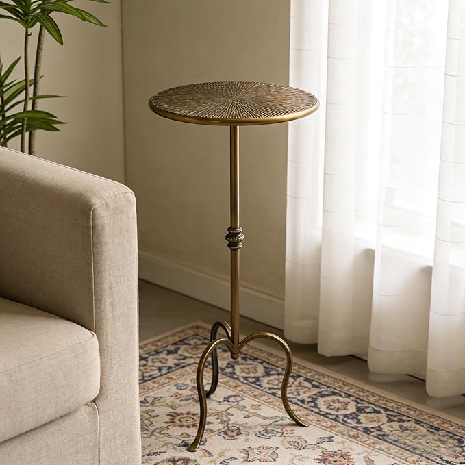 Metal Side Table, Martini Style Coffee Table Vintage Small Round Aceent Table 23inch for Living Room Bedroom Antique