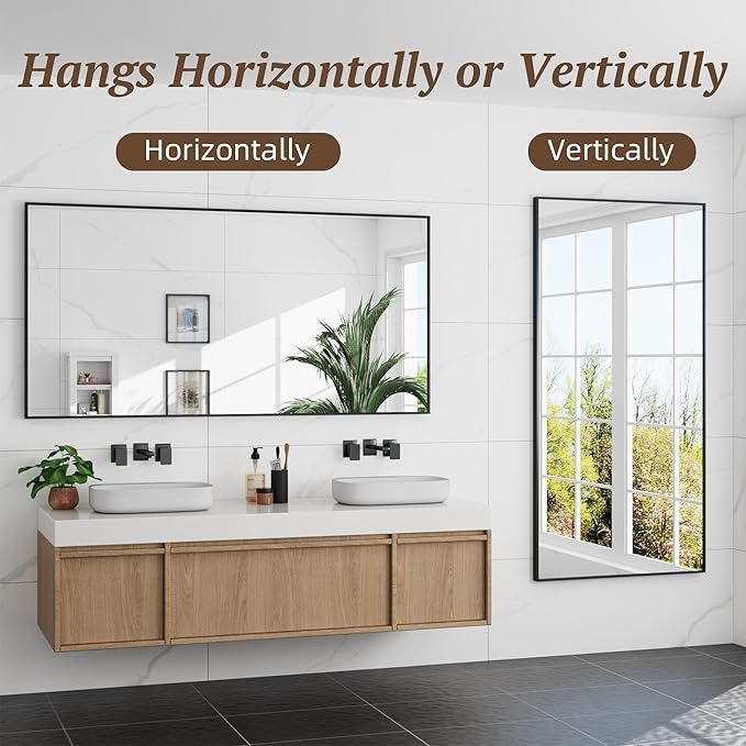 Bathroom Mirrors for Over Sink 60" x 30", Black Metal Frame Rectangle Wall Mirror, Modern Farmhouse Vanity Mirror(Horizontal/Vertical)