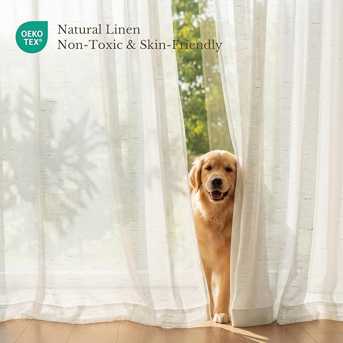 NICETOWN Semi Sheer Linen Curtains 84 inches Long 2 Panels Set for Bedroom, Rod Pocket & Back Tab Privacy with Light Filtering Window Treatments Airy & Breathable for Living Room, W52 x L84