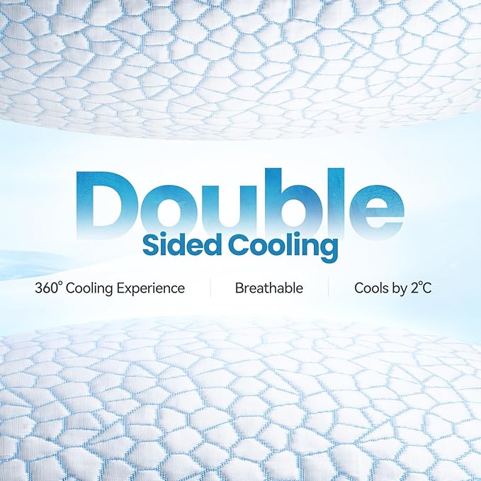 QUTOOL Double Sided Cooling Pillow for Hot Sleepers, Shredded Memory Foam Pillows Standard Size Set of 2, Adjustable Soft & Firm Gel Bed Pillow for Side, Back, Stomach Sleepers