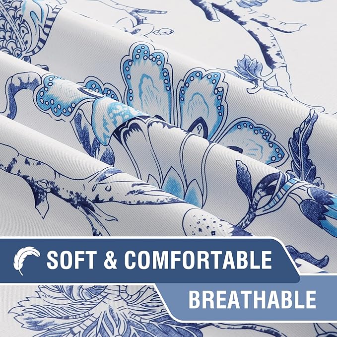 H.VERSAILTEX Blackout Curtains 108 Inch Length 2 Panels Set Floral Print Curtain Drapes for Living Room Thermal Insulated Grommet Window Curtains for Bedroom - Traditional Floral in Blue and White