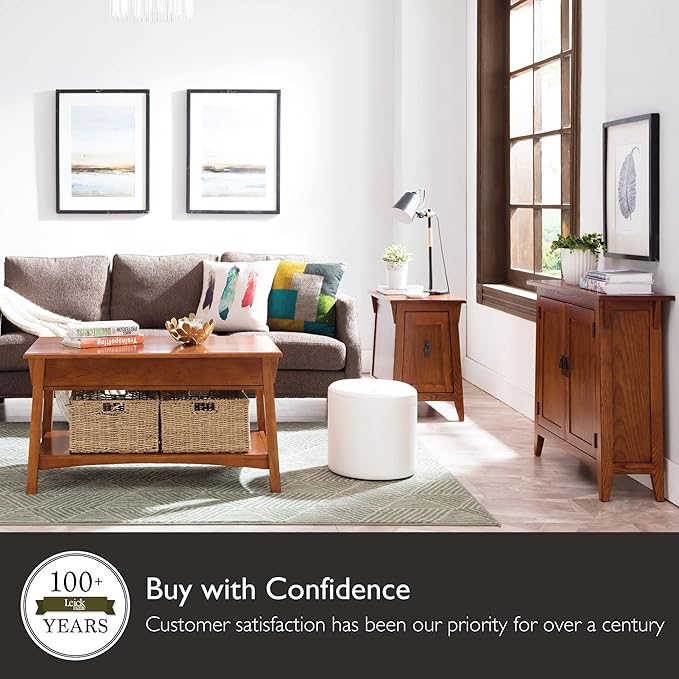 Leick Home 10055-RS Mission Coffee Table for Living Room, Two Drawers and Shelf, Made with Solid Wood, Russet Finish