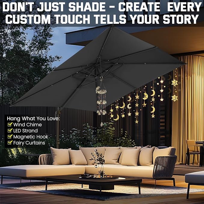 Hoteel 10ft Patio Umbrella Heavy Duty Aluminum Windproof & Shade Provision Outdoor Cantilever Double Top Offset Large Umbrella Height Adjustable with 360°Rotation for Patio Pool Deck Gazebo, Gray