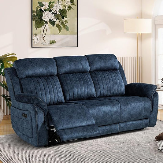 Power Reclining Sofa with Zero Gravity, Electric Reclining Couch with Adjustable Headrest, Wireless Charge, USB/Type-C Ports, 3 Seater Recliner Sofa for Living Room (Blue, 3 Seater Sofa)