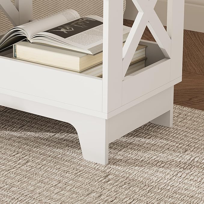 Tall Nightstand Set of 2 Side Table with 2 Drawers Modern Night Stand Wooden End Table Bedside Table with Below Open Shelf Solid Feet for Bedroom White