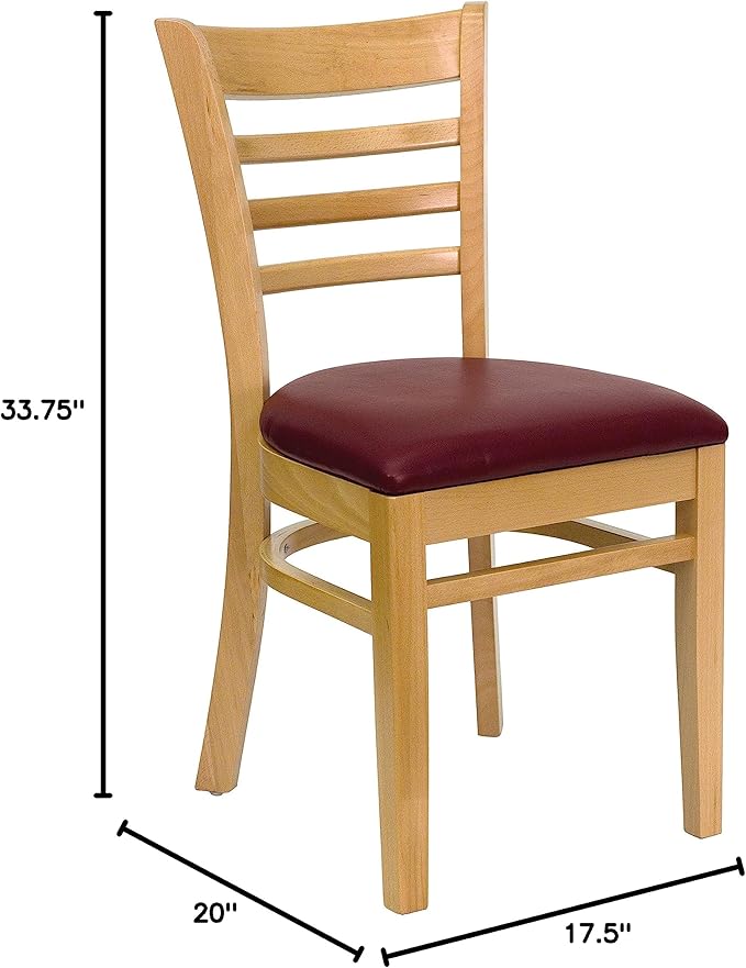 Flash Furniture 2 Pk. HERCULES Series Ladder Back Natural Wood Restaurant Chair - Burgundy Vinyl Seat